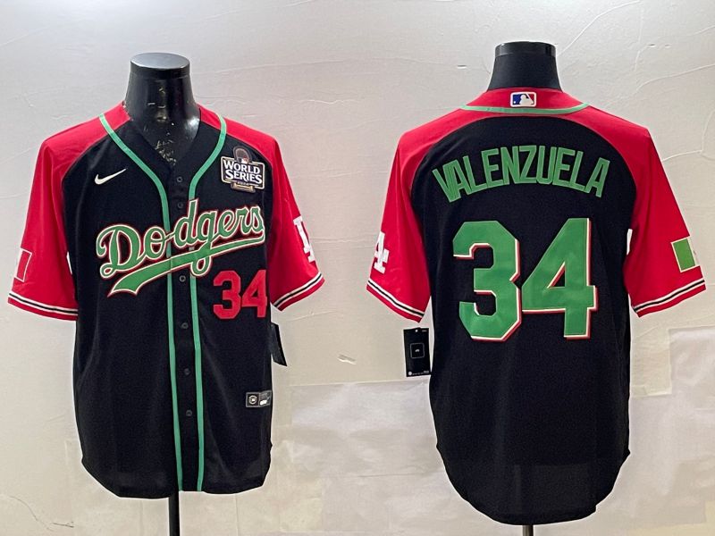 Men Los Angeles Dodgers #34 Valenzuela Black red Fashion 2025 Nike MLB Jersey style 3